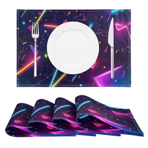 Colorful Neon Design Reversible Placemat Non Slip Coffee Mat 18x12 Inch for Dining, Kitchen, Coffee
