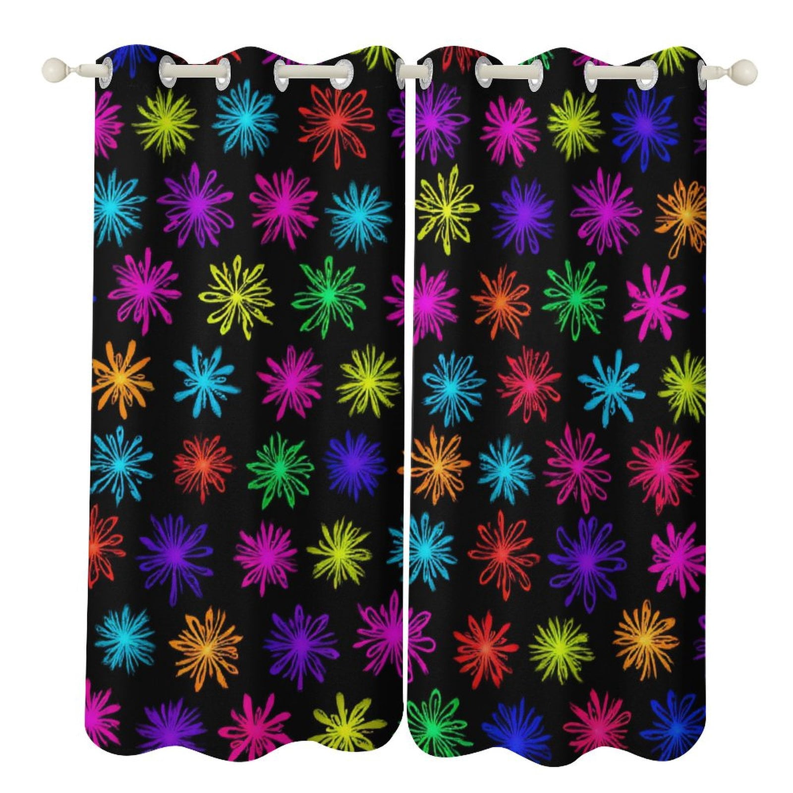 Colorful Neon Floral Pattern 2 Panels 3D Printing Pattern Curtain for ...