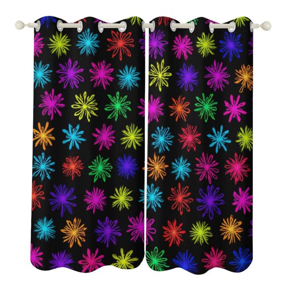 Colorful Neon Floral Pattern 2 Panels 3D Printing Pattern Curtain for Bedroom Living Room Kitchen Window Decoration Home