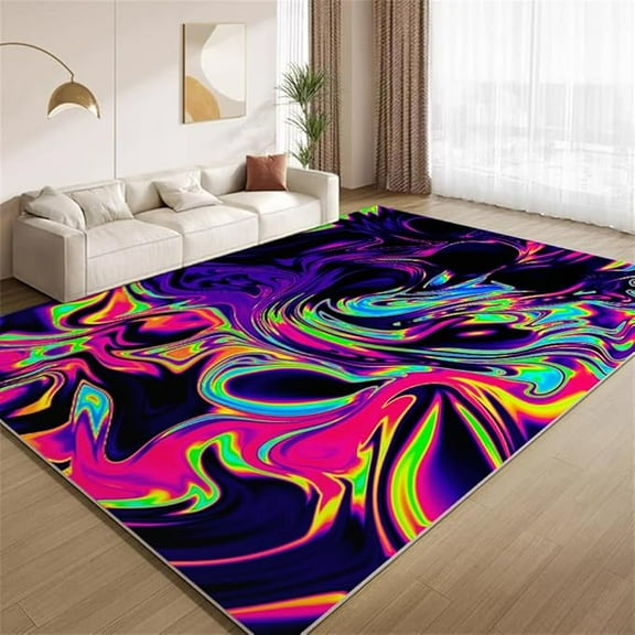 Colorful Neon Fluid Psychedelic Area Rug, Modern Abstract Art Rugs, Soft Rug Non-Shedding Carpet For Bedroom Dining Room Kitchen Living Room Gaming Room Boys And Girls Room 2 x 3ft