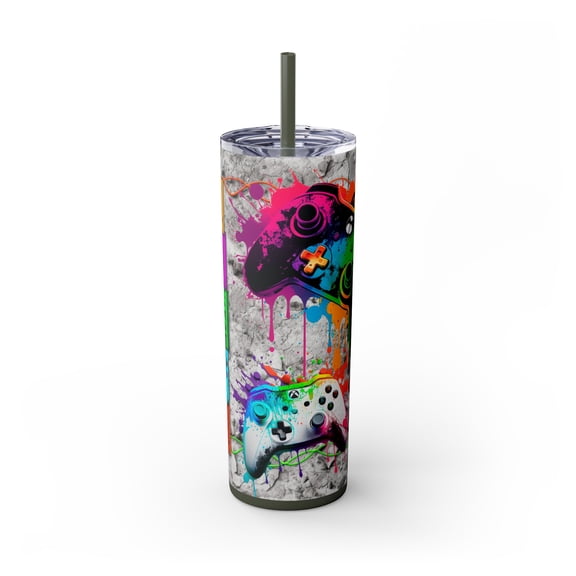 Colorful Neon Gaming Controller Tumbler with Straw | Video Game Lover Gift