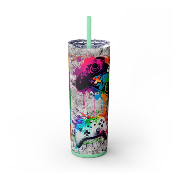 Colorful Neon Gaming Controller Tumbler with Straw | Video Game Lover Gift