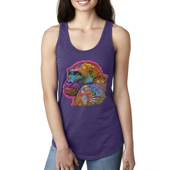 Colorful Neon Gorilla | Dean Russo Art Animal Lover Ladies Racerback Tank Top, Purple Rush, X-Large