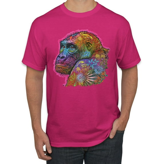 Colorful Neon Gorilla | Dean Russo Art Animal Lover Men's T-Shirt, Fuschia, Small