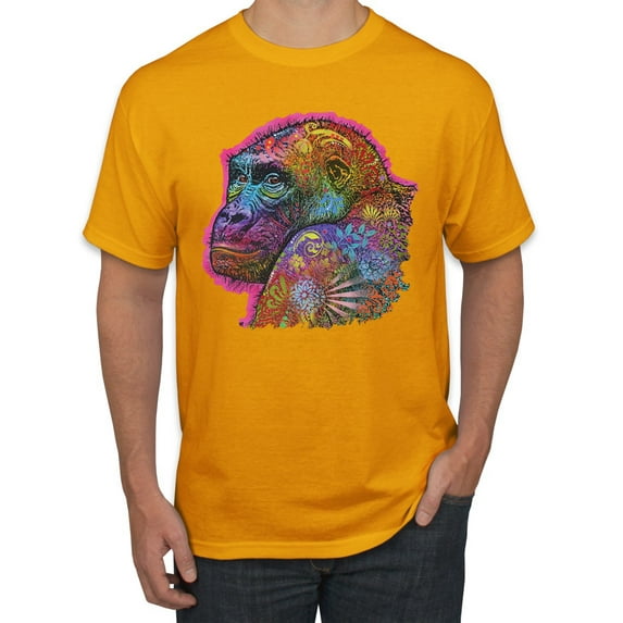 Colorful Neon Gorilla | Dean Russo Art Animal Lover Men's T-Shirt, Gold, 3X-Large