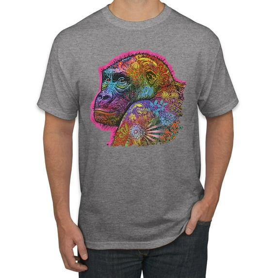 Colorful Neon Gorilla | Dean Russo Art Animal Lover Men's T-Shirt, Heather Grey, X-Large