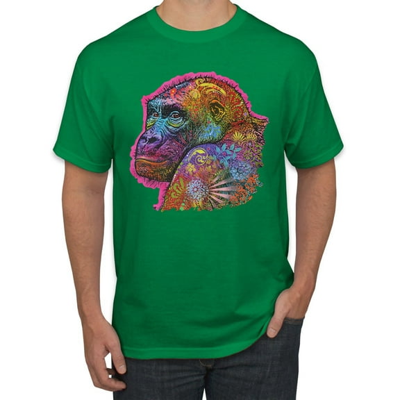 Colorful Neon Gorilla | Dean Russo Art Animal Lover Men's T-Shirt, Kelly, X-Large