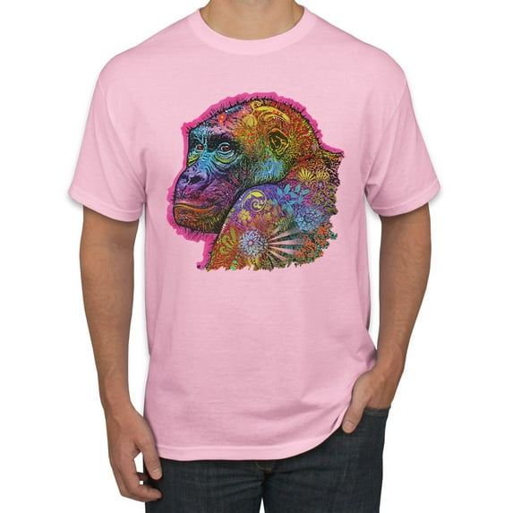 Colorful Neon Gorilla | Dean Russo Art Animal Lover Men's T-Shirt, Light Pink, Medium