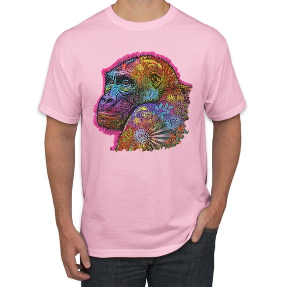 Colorful Neon Gorilla | Dean Russo Art Animal Lover Men's T-Shirt, Light Pink, X-Large
