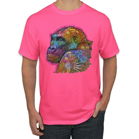 Colorful Neon Gorilla | Dean Russo Art Animal Lover Men's T-Shirt, Neon Pink, Small