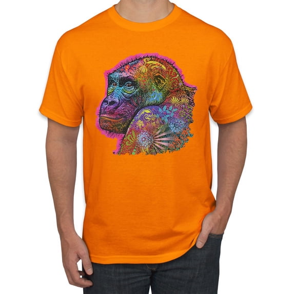 Colorful Neon Gorilla | Dean Russo Art Animal Lover Men's T-Shirt, Orange, XX-Large