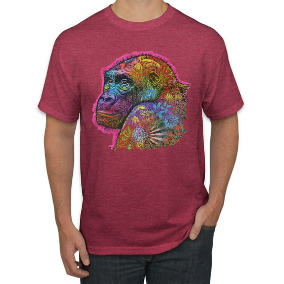 Colorful Neon Gorilla | Dean Russo Art Animal Lover Men's T-Shirt, Vintage Heather Red, Medium