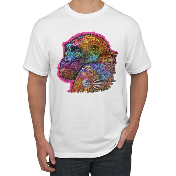Colorful Neon Gorilla | Dean Russo Art Animal Lover Men's T-Shirt, White, 3X-Large