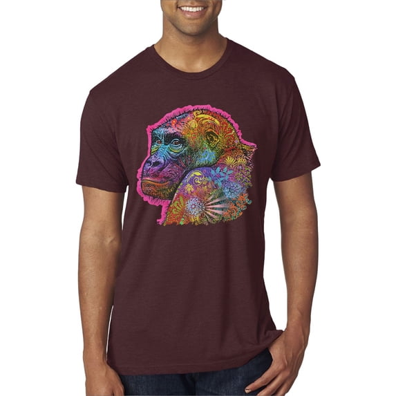 Colorful Neon Gorilla | Dean Russo Art Animal Lover Mens Premium Tri Blend T-Shirt, Cardinal, Small