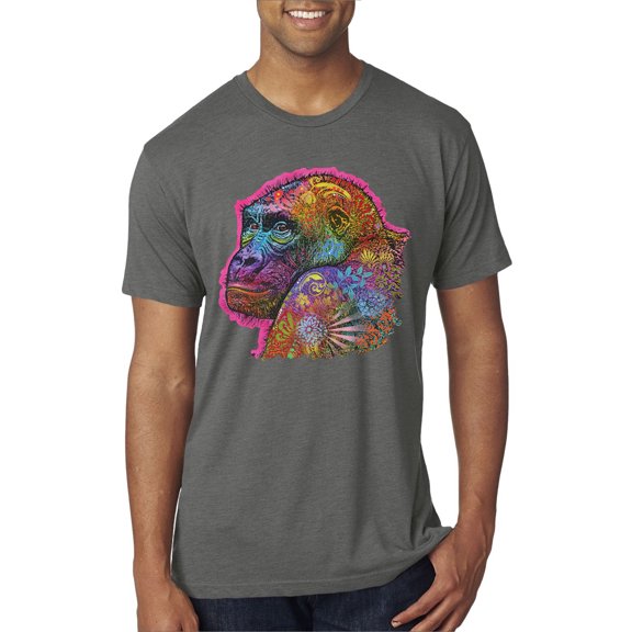 Colorful Neon Gorilla | Dean Russo Art Animal Lover Mens Premium Tri Blend T-Shirt, Dark Heather, Small