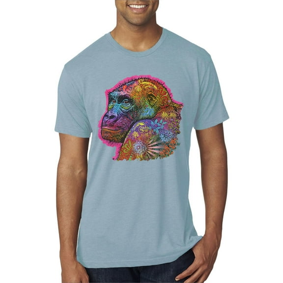 Colorful Neon Gorilla | Dean Russo Art Animal Lover Mens Premium Tri Blend T-Shirt, Denim, Small