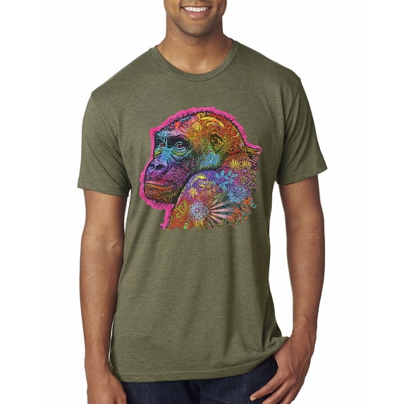 Colorful Neon Gorilla | Dean Russo Art Animal Lover Mens Premium Tri Blend T-Shirt, Military Green, XX-Large