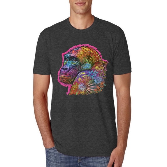 Colorful Neon Gorilla | Dean Russo Art Animal Lover Mens Premium Tri Blend T-Shirt, Vintage Black, Large