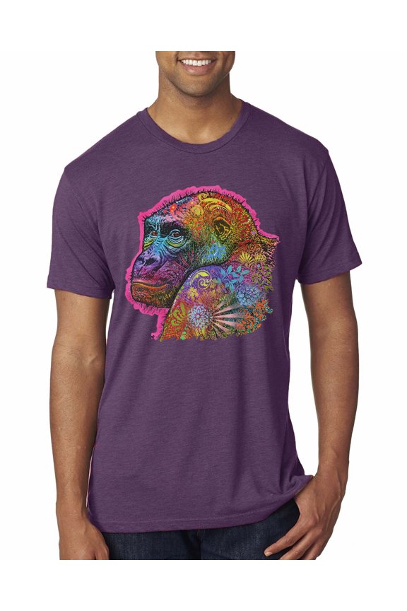 Colorful Neon Gorilla | Dean Russo Art Animal Lover Mens Premium Tri Blend T-Shirt, Vintage Purple, Small