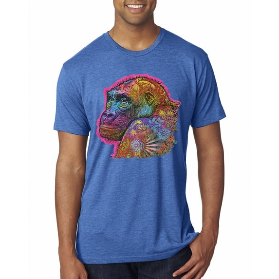Colorful Neon Gorilla | Dean Russo Art Animal Lover Mens Premium Tri Blend T-Shirt, Vintage Royal, Large