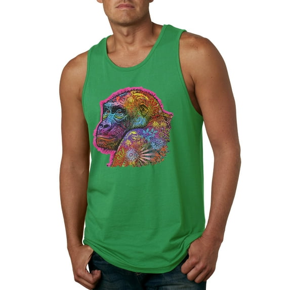 Colorful Neon Gorilla | Dean Russo Art Animal Lover Mens Tank Top, Kelly, Medium