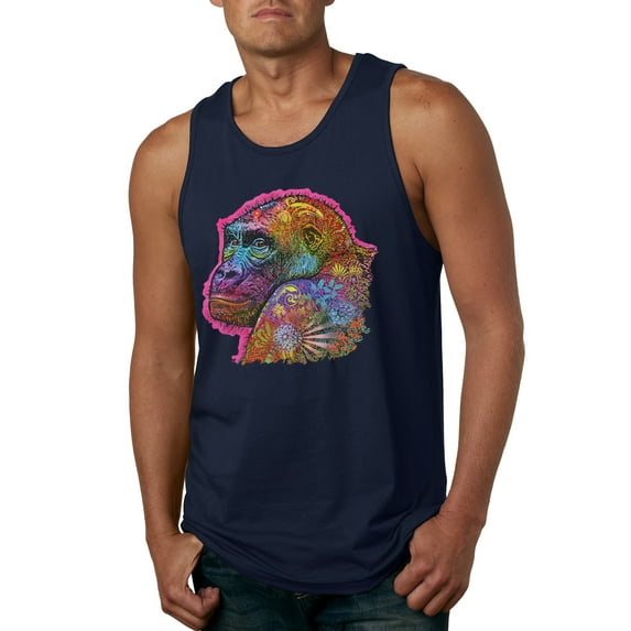 Colorful Neon Gorilla | Dean Russo Art Animal Lover Mens Tank Top, Navy, XX-Large