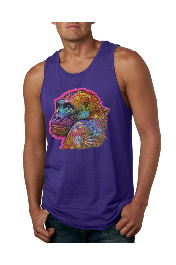 Colorful Neon Gorilla | Dean Russo Art Animal Lover Mens Tank Top, Purple, Medium