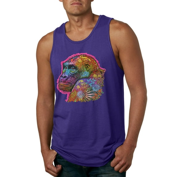 Colorful Neon Gorilla | Dean Russo Art Animal Lover Mens Tank Top, Purple, XX-Large