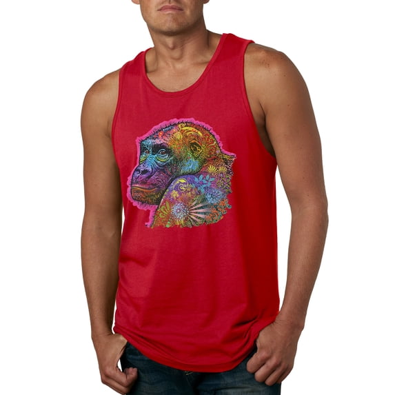 Colorful Neon Gorilla | Dean Russo Art Animal Lover Mens Tank Top, Red, Small