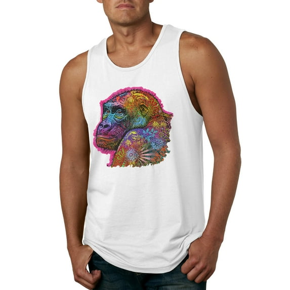 Colorful Neon Gorilla | Dean Russo Art Animal Lover Mens Tank Top, White, 3X-Large