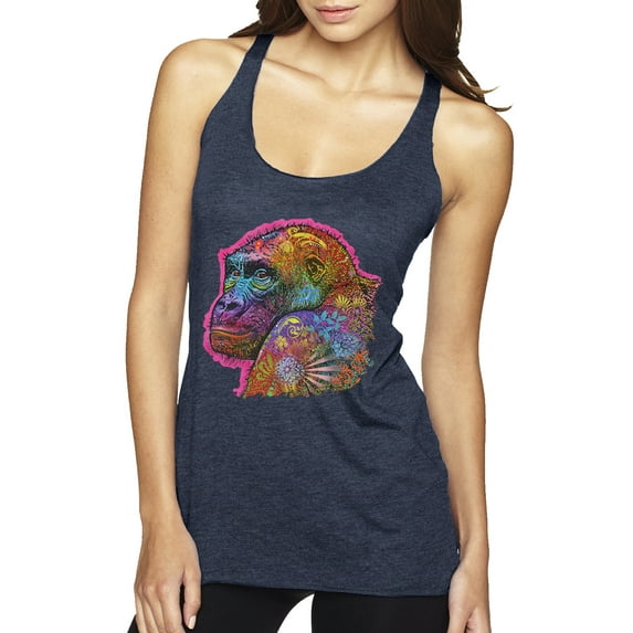 Colorful Neon Gorilla | Dean Russo Art Animal Lover Tri-Blend Racerback Tank Top, Vintage Navy, X-Large