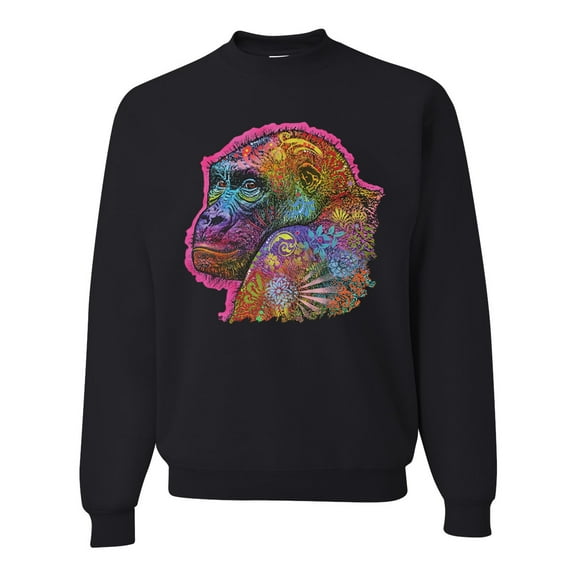 Colorful Neon Gorilla | Dean Russo Art Animal Lover Unisex Crewneck Sweatshirt, Black, Small