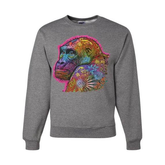 Colorful Neon Gorilla | Dean Russo Art Animal Lover Unisex Crewneck Sweatshirt, Heather Grey, Large