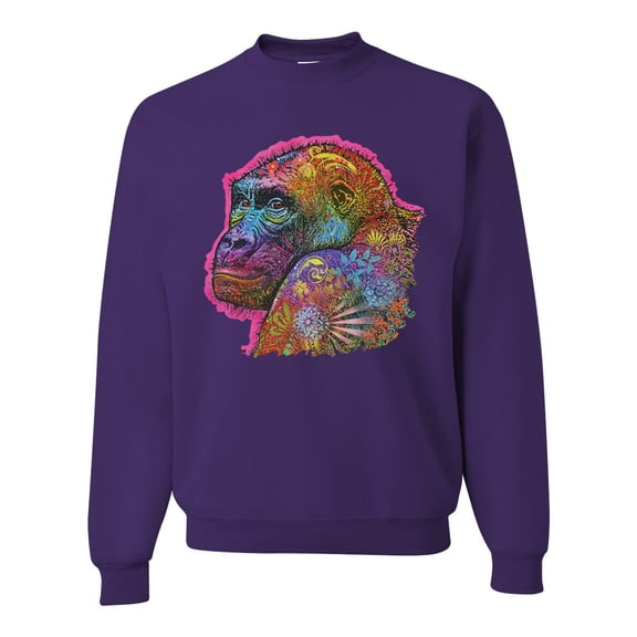Colorful Neon Gorilla | Dean Russo Art Animal Lover Unisex Crewneck Sweatshirt, Purple, Large