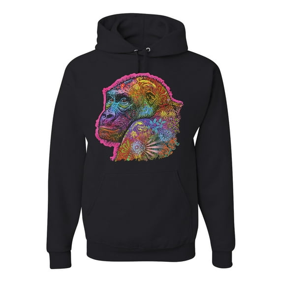 Colorful Neon Gorilla | Dean Russo Art Animal Lover Unisex Hoodie Sweatshirt, Black, X-Large