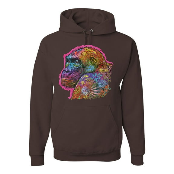 Colorful Neon Gorilla | Dean Russo Art Animal Lover Unisex Hoodie Sweatshirt, Brown, Large