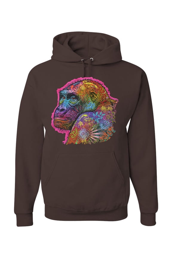 Colorful Neon Gorilla | Dean Russo Art Animal Lover Unisex Hoodie Sweatshirt, Brown, Large