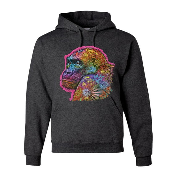Colorful Neon Gorilla | Dean Russo Art Animal Lover Unisex Hoodie Sweatshirt, Heather Black, Medium