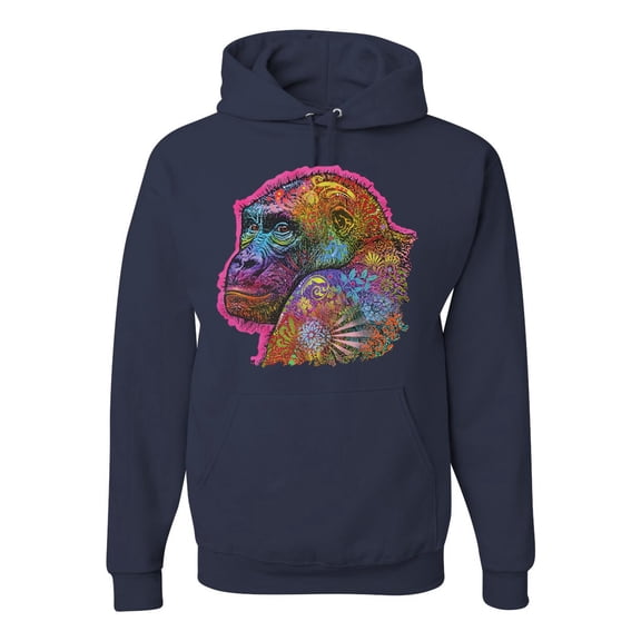 Colorful Neon Gorilla | Dean Russo Art Animal Lover Unisex Hoodie Sweatshirt, Navy, Medium