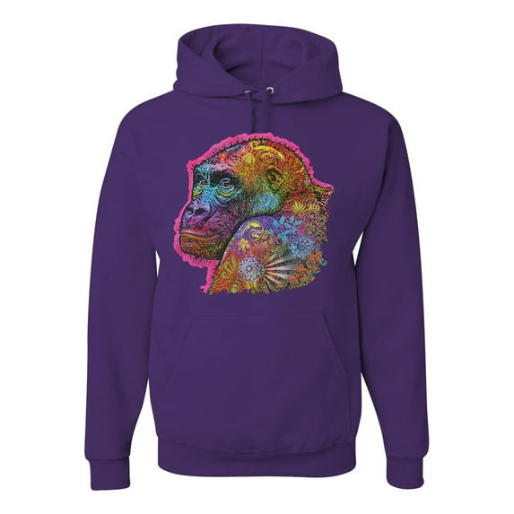Colorful Neon Gorilla | Dean Russo Art Animal Lover Unisex Hoodie Sweatshirt, Purple, XX-Large