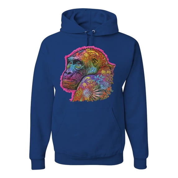 Colorful Neon Gorilla | Dean Russo Art Animal Lover Unisex Hoodie Sweatshirt, Royal, XX-Large