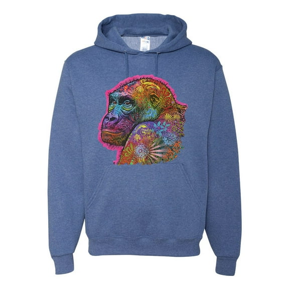 Colorful Neon Gorilla | Dean Russo Art Animal Lover Unisex Hoodie Sweatshirt, Vintage Heather Blue, X-Large