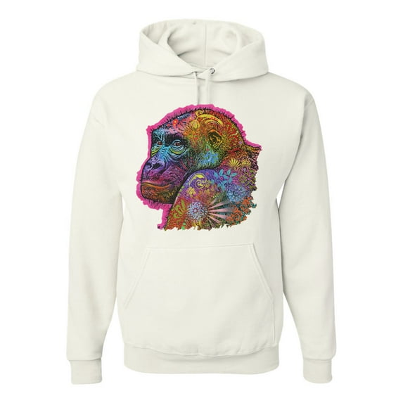 Colorful Neon Gorilla | Dean Russo Art Animal Lover Unisex Hoodie Sweatshirt, White, 3X-Large