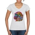 thumbnail image 1 of Colorful Neon Gorilla | Dean Russo Art Animal Lover Womenâ€™s Standard V-Neck Tee, White, Large, 1 of 6