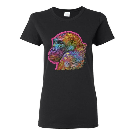 Colorful Neon Gorilla | Dean Russo Art Animal Lover Womens T-Shirt, Black, X-Large