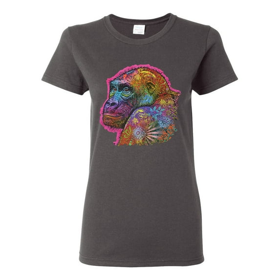 Colorful Neon Gorilla | Dean Russo Art Animal Lover Womens T-Shirt, Charcoal, XX-Large