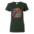 thumbnail image 1 of Colorful Neon Gorilla | Dean Russo Art Animal Lover Womens T-Shirt, Forest Green, Large, 1 of 6