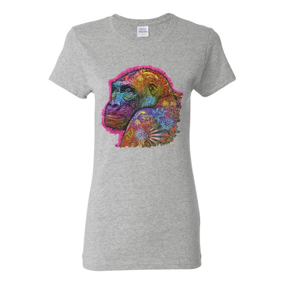 Colorful Neon Gorilla | Dean Russo Art Animal Lover Womens T-Shirt, Heather Grey, X-Large
