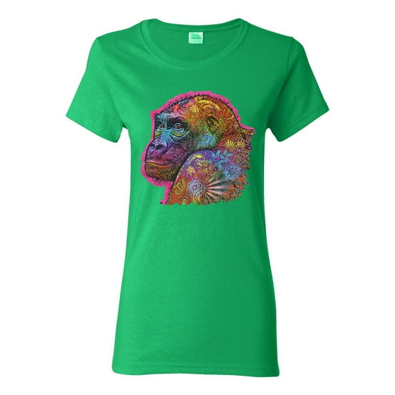 Colorful Neon Gorilla | Dean Russo Art Animal Lover Womens T-Shirt, Kelly, X-Large