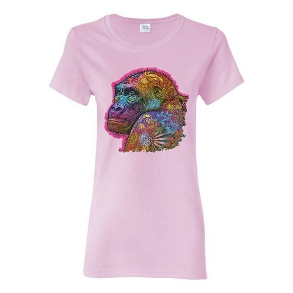 Colorful Neon Gorilla | Dean Russo Art Animal Lover Womens T-Shirt, Light Pink, Medium